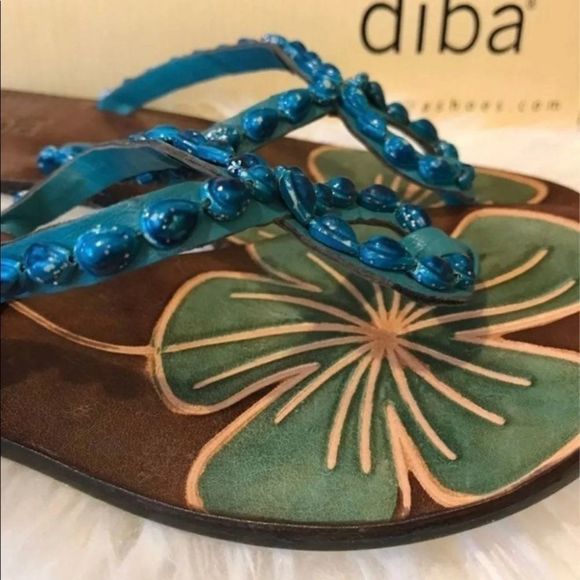 Bundle 2 pair Diba Beaded Leather Buckle Loop Toe Thong Sandals Flats Flip Flop - Picture 4 of 6